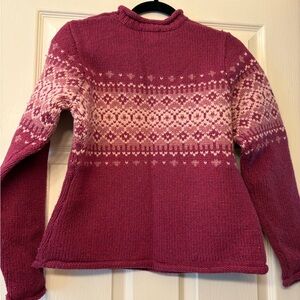 L.L. Bean Women's Burgundy and Pink Patterned Sweater